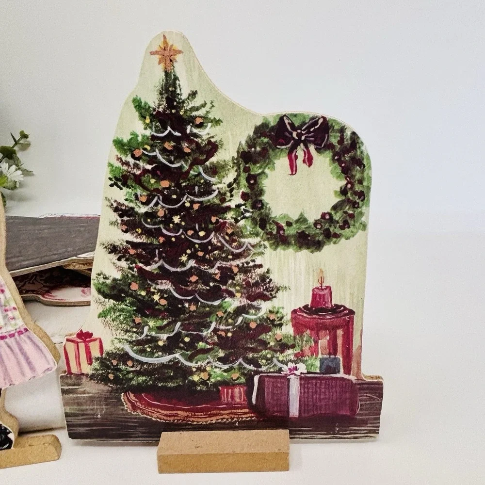 Vintage Wooden Paper Dolls Victorian Dress Up & Fireplace Lot Cottagecore